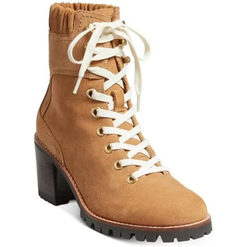 Jack‎ Rogers Womens 7.5M Camel Brown Tan Suede Leather Moto Combat Boots Shoes